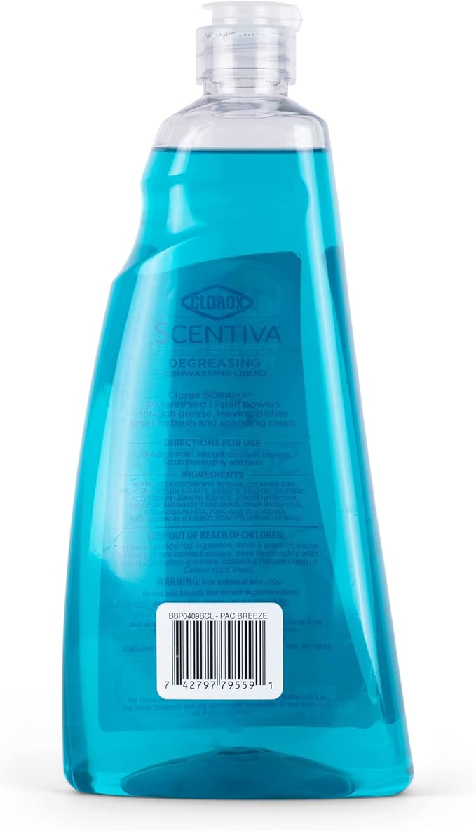 Clorox Scentiva Dishwashing Liquid Soap | Smells Great and Cuts Through Grease FAST | Quick Rinsing Formula Washes Away Germs | A Powerful Clean You Can Trust, Pacific Breeze & Coconut, 26 Oz