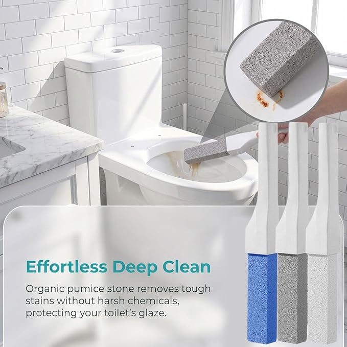 Pumice Stone Toilet Bowl Cleaner with Long Handle, Replaceable Cleaning Stone, Hard Water Stain Remover for Toilets, Bathtubs, Grills, Pools, Sinks, Household Cleaning Tool