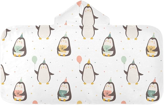 susiyo Kids Hooded Bath Towel Cute Penguins Beach Towel for Kids 23.5 x 50 Inch Microfiber Soft Absorbent Quick Dry Bath Swim Pool Towel Wrap Poncho Bathrobe with Hood for Kids Toddler