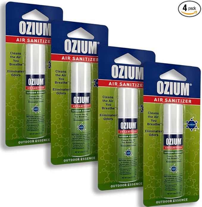Ozium Air Sanitizer & Odor Eliminator for Homes, Cars, Offices and More, Outdoor Essence, 0.8 Oz (Pack of 4) (packaging may vary)