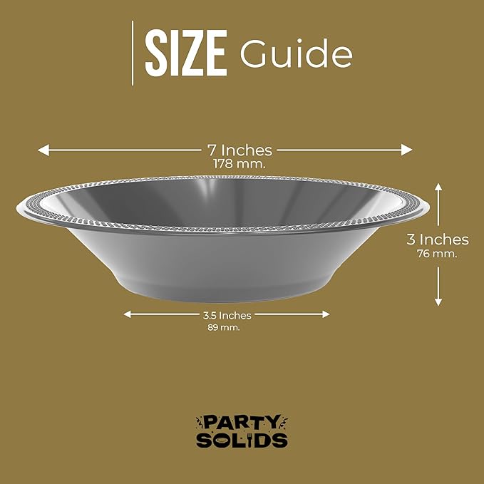 Party Solids 12 Oz Silver Plastic Bowls Disposable Bowls for Hot Food Soup 50 Pcs - For Soup, Salad, Cereal, Desserts & Party Supplies