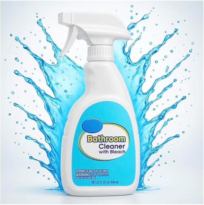 Bathroom Cleaner with Bleach – 32 fl oz Surface Spray for Showers, Sinks, Tiles, Grout, Tubs and Household Cleaning Tasks