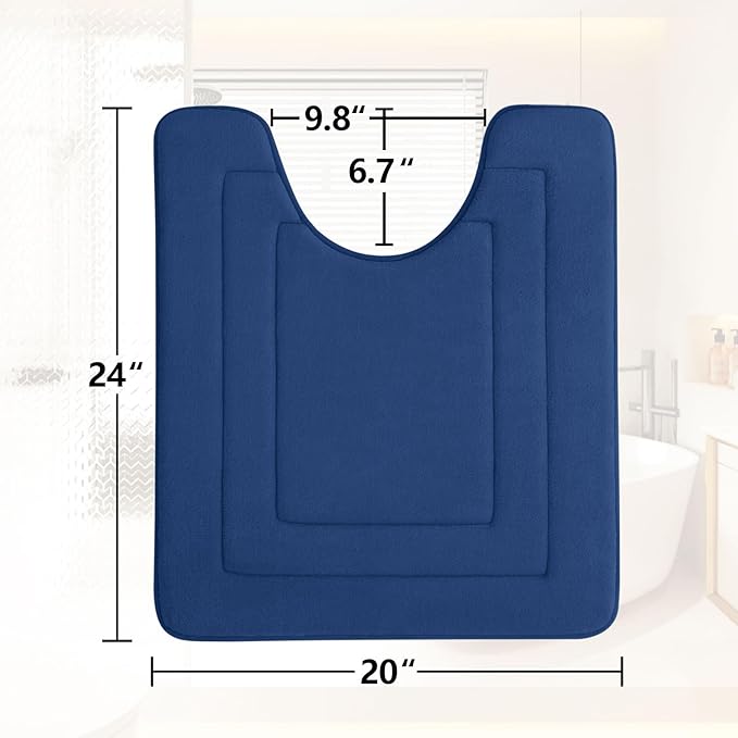 Arotive Memory Foam U-Shaped Toilet Rugs 24" x 20", Super Soft Absorbent Contoured Bathroom Rugs, Machine Washable Contour Bath Mats for Bathroom Toilet Base, Navy