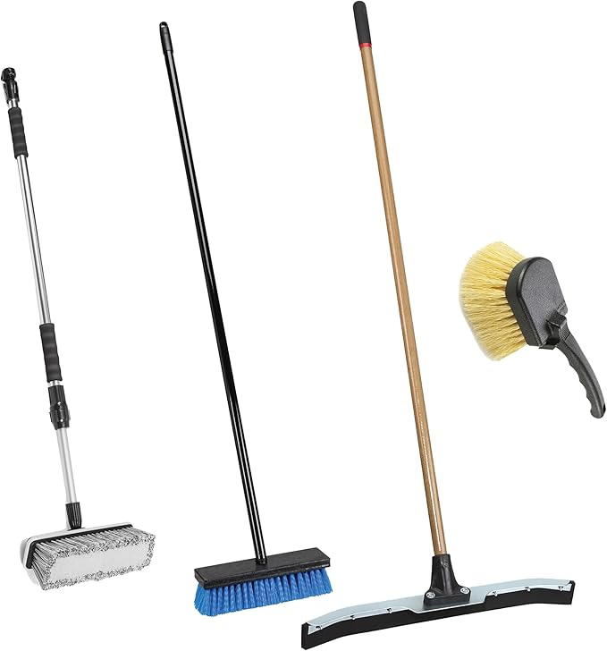 Harper 37518700 All-Purpose Scrubbing & Squeegee Brush Set with 10 in. Wash Brush with Flow-Through Handle, 24 in. Floor Squeegee, 10 in. Deck Brush and 8 in. Handheld Scrub Brush