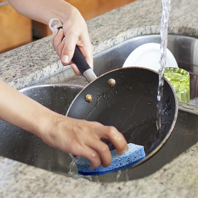 Pine-Sol Non Scratch Scrub Sponges - Double Sided Dish Scrubber Safe for Nonstick Cookware - Kitchen Essentials for Dishwashing and Cleaning, 4 Pack, Blue