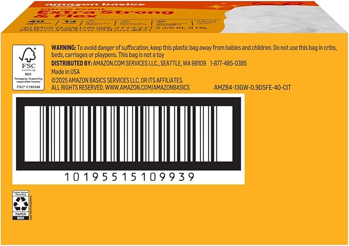 Amazon Basics Extra Strong & Flex Tall Kitchen Drawstring Trash Bags, Citrus Scent, 13 Gallon, 40 Count