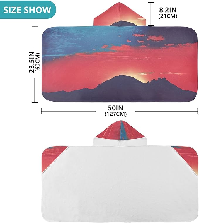 Hooded Towel for Kids Red Sunset Over The Mountains Beach Wrap Bath Towels 50x23.5in