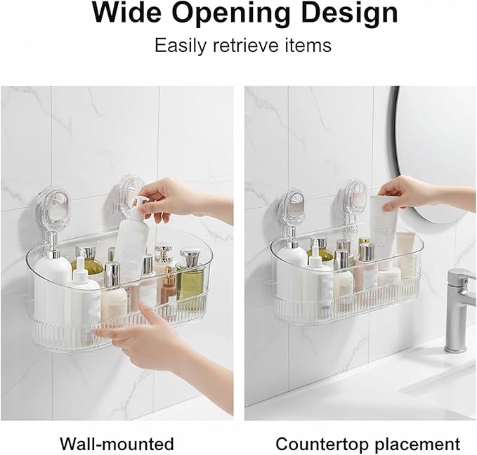 DDRIC No-Drill Bathroom Suction Storage Box, Large Capacity Bathroom Hanging Suction Storage Box with Strong Load Bearing, Removable Suction Cup Shower Caddy Organizer for Wall (1PC-A)