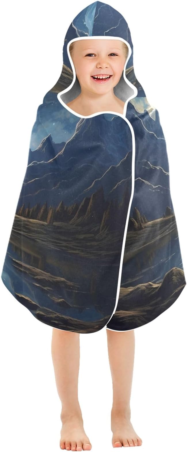Hooded Towel for Kids Beautiful Landscape Mountains and Night Sky Beach Wrap Bath Towels 50x23.5in