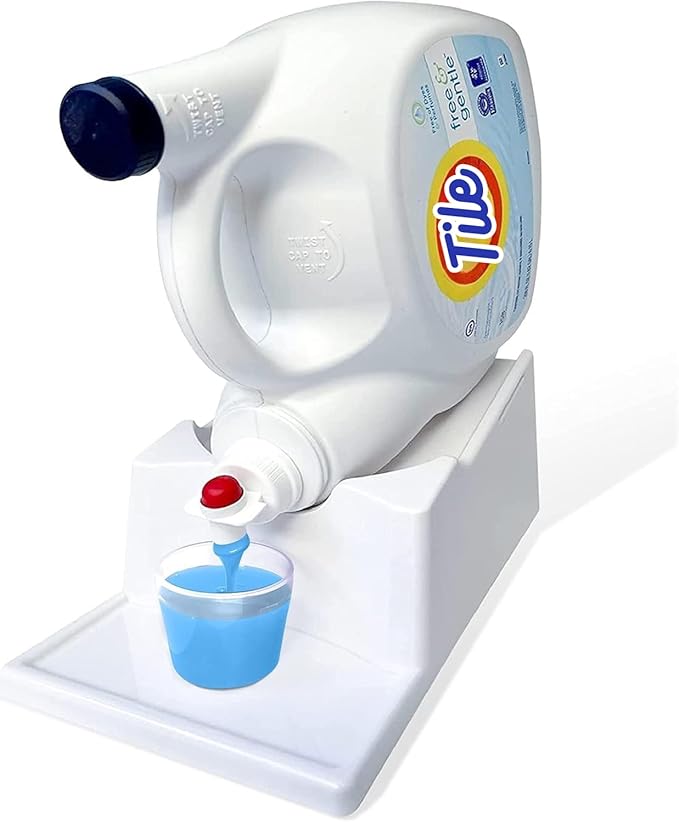 TidyFriend 2 Pack Liquid Laundry Detergent Holder Stand with Strap, Drip Tray & Rubber Feet, Stand for Laundry Room Organization and Storage, Fabric Softener Dispenser Holder for Easy Pouring (White)