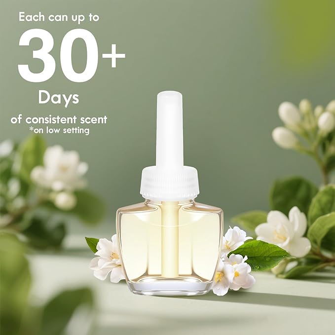 Plug In Air Freshener Refills - Jasmine Scent, Wall Plug-In Refills, Home Fragrance, 6 Pack (3.96 Fl Oz), Compatible with Air Wick & Glade, Not Include Glade Plus, for Bathroom, Bedroom, Office