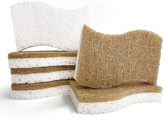 Biodegradable Natural Kitchen Sponges - Compostable Dish Sponge Scrubber, 6 Pack Multipurpose Sponges for Dishes, Cleaning Scrub Sponge for Dishwashing