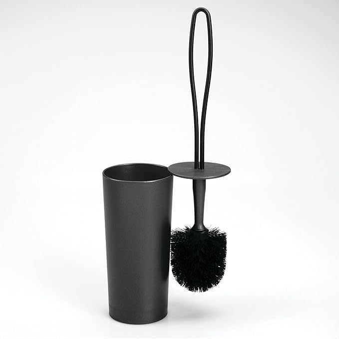 iDesign Toilet Brush and Holder for Bathroom - Matte Black