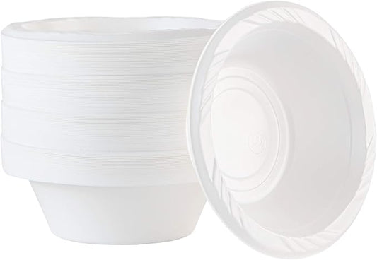100 Count Disposable 5 ounce White Plastic Dessert Bowls