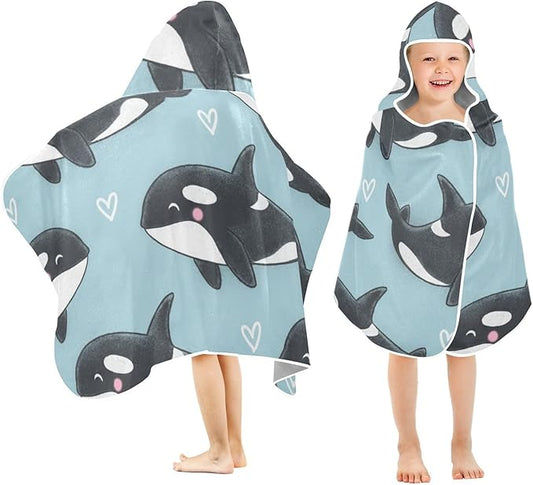 SUABO Kids' Bath Towels Cartoon Whales Love Hooded Towels for Boys Girls,Toddler Towels Multi-Purpose for Beach,Pool and Bathroom,23.5" x 50", Soft and Highly Absorbent