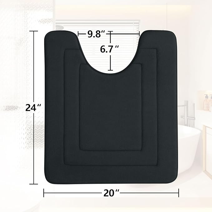 Arotive Memory Foam U-Shaped Toilet Rugs 24" x 20", Super Soft Absorbent Contoured Bathroom Rugs, Machine Washable Contour Bath Mats for Bathroom Toilet Base, Black