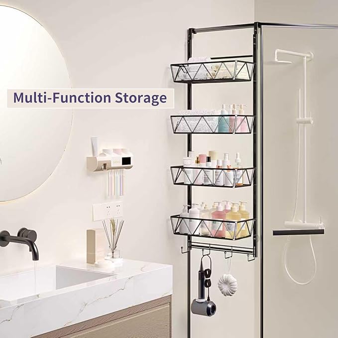 Bathroom Storage and Organizer Rack Hair Dryer Holder,Hair Tool Organizer,4-Tier Over The Door Organizer Adjustable Height, for Bathroom Laundry Cosmetic, Vanity, Kitchen