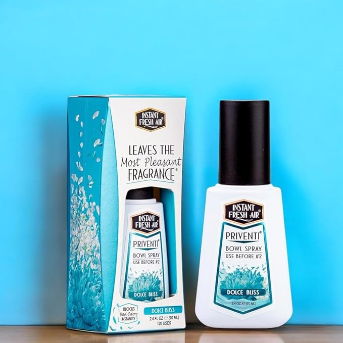2-Pack - Instant Fresh Air Priventi Toilet Spray & Bathroom Spray Odor Eliminator - Up to 300 Uses - Travel Size Odor Elimination for #2 - Dolce Bliss Fragrance - 2.4 oz
