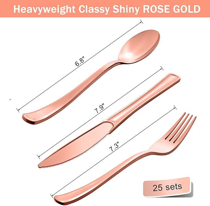 HOMIX 175 Pieces Rose Gold Party Supplies - Rose Gold Dot on White Paper Plates and Napkins Cups Silverware Serves 25 Sets for Wedding Bridal Shower Engagement Birthday Parties