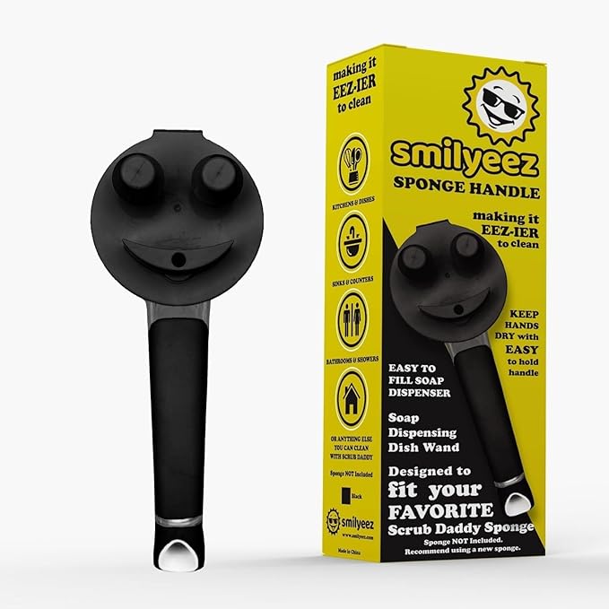 The Original Smiling Handle with Soap Dispensing by Smilyeez for The Smiling Sponge & Smilyeez Dishwand Combo (Black)