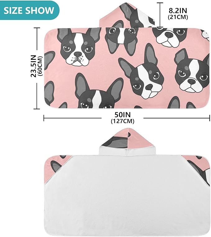 SUABO Kids' Bath Towels French Bulldog Hooded Towels for Boys Girls,Toddler Towels Multi-Purpose for Beach,Pool and Bathroom,23.5" x 50", Soft and Highly Absorbent