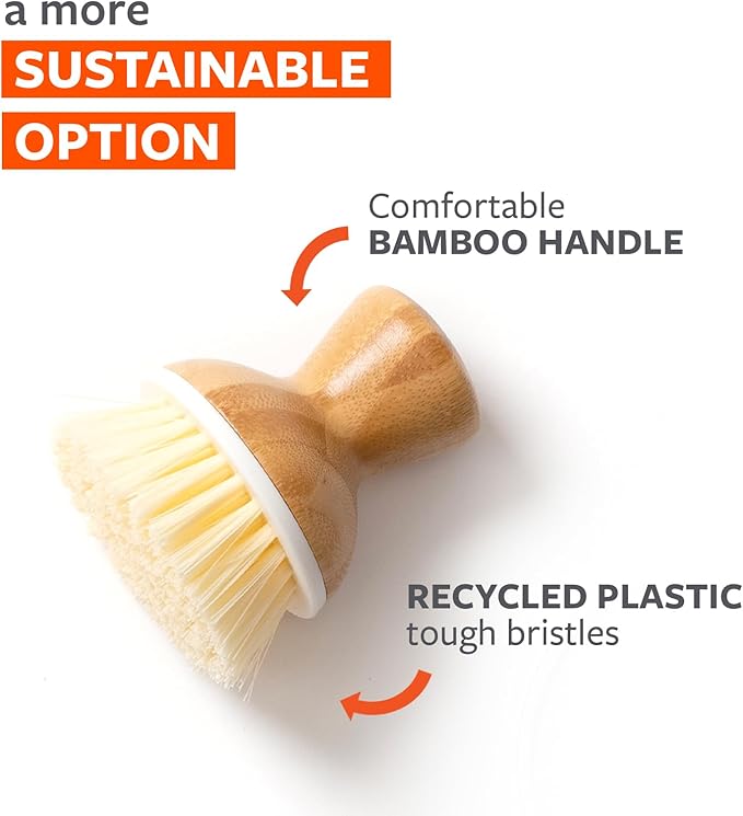 Full Circle Bubble Up Bamboo Dish Brush–Family Safe, Formaldehyde-Free–Ergonomic Palm Scrubber with Handle for Kitchen Cleaning,Dish Scrub Brush for Nonstick,Cast Iron & Sink,White,2Pk