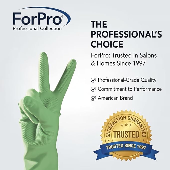 ForPro Natural Rubber Gloves, 6 Pairs Reusable Multi-Purpose Household Cleaning Gloves with Soft Inner Lining, Waterproof & Chemical-Resistant, Lime Zest, Large