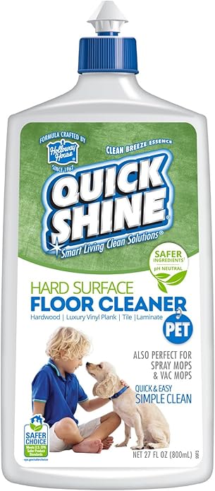 Quick Shine Hard Surface Pet Floor Cleaner 27 oz | Ready to Use, Removes Dirt, Streak Free, No Rinse | Hardwood, Laminate, Luxury Vinyl Plank LVT, & Tile | Safer for Kids, Pets & Our Environment