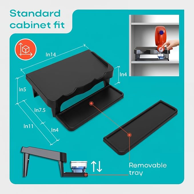 Skywin TidyFriend Detergent Holder Shelf for Laundry Room - Holds 2 Liquid Soap Dispenser, Laundry Soap Station Organizer, Detergent Stand with Drip Catcher Drip Tray Storage Organization (Black)