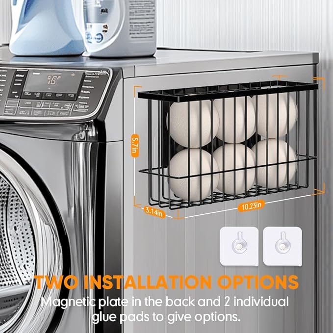 Moryimi Magnetic Dryer Ball Holder for Laundry Room Organization and Storage, Magnetic Lint Bin for Laundry Room, Iron Dryer Ball Container for Laundry Room Storage (No Balls, Black)