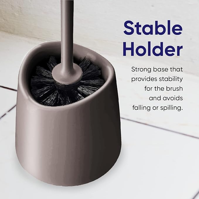 Superio Plastic Toilet Brush with Taupe Bristles, Includes Holder for Easy Bathroom Cleaning