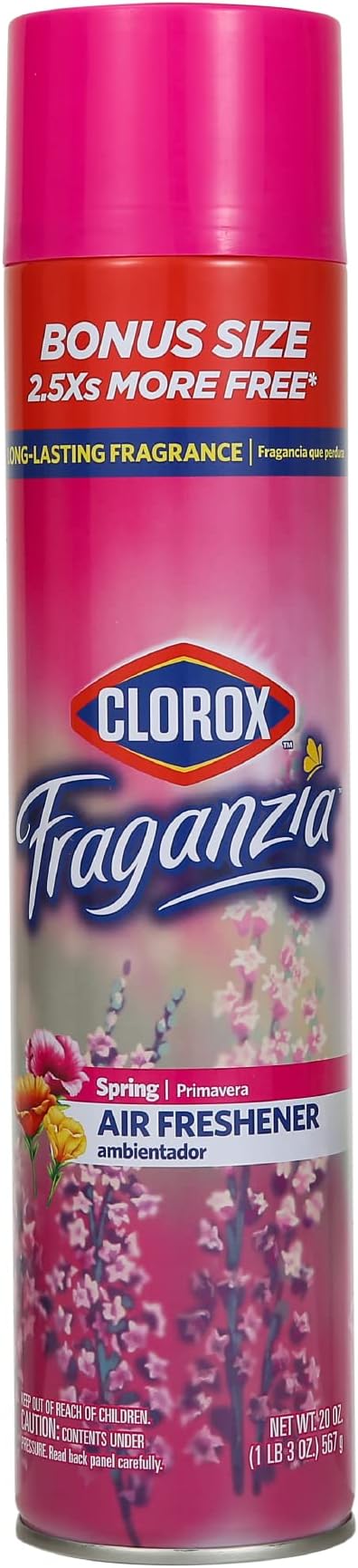 Clorox Fraganzia Aerosol Air Freshener Spray in Spring Scent - Long-Lasting Odor Eliminator and Room Freshener for Home, Bathroom, Bedroom, and Kitchen, 20 oz Bonus Size - 12 Pack