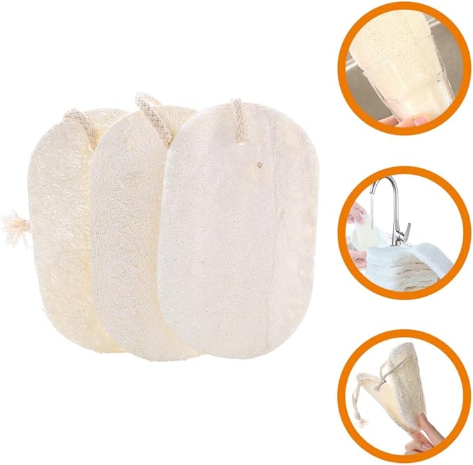 Natural Loofah Dishwashing Sponge 3pcs Set with Hanging Rope, Multipurpose Kitchen Cleaning Scouring Pads for Non-Scratch Dish and Pot Scrubbing, Eco-Friendly Household Supplies