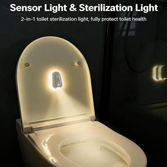 Self Cleaning UV Toilet Sanitizer Light, Motion-Activated, Rechargeable, Night Light, Adhesive-Mounted for Shared Bathrooms, For Elderly & Pet