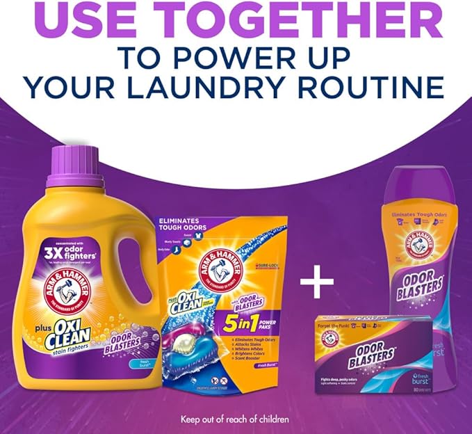ARM & HAMMER Plus OxiClean Odor Blasters Fresh Burst,77 Loads Liquid Laundry Detergent,100.5 Fl oz,(Pack of 2)