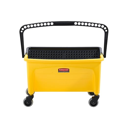 Rubbermaid Commercial Products HYGEN Microfiber Mop Bucket with Press Wringer, 26", Yellow, for Janitorial/Professional Cleaners and Heavy-Duty Industrial Mopping/Wringing/Cleaning