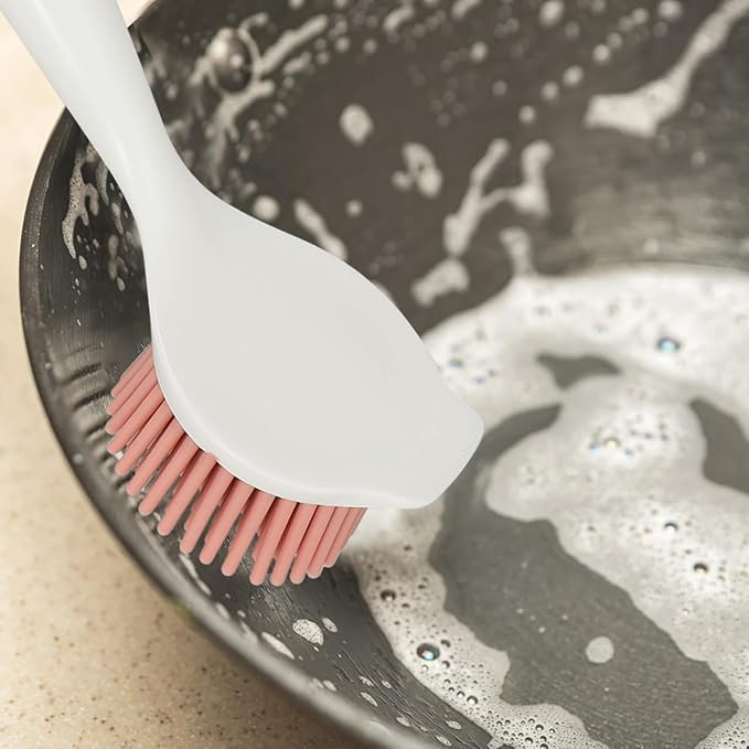 Luxshiny Dish Brush with Long Handle: Pot Scrubber Kitchen Scrub Brush Ergonomic Dish Washing Scrubber for Dishes and Pots Non-Scratch Cleaning