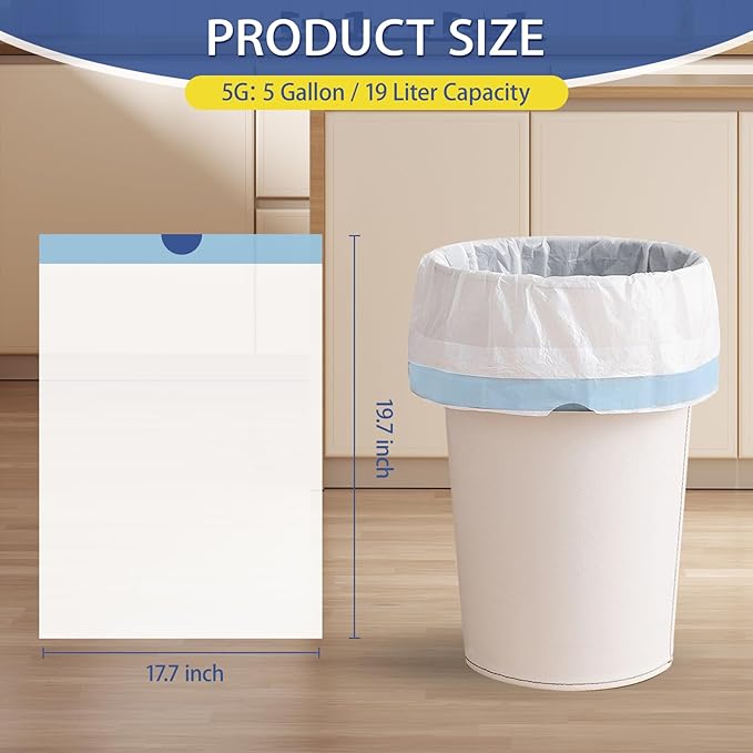 240 Count 5 Gallon Trash Bags Drawstring 1.1 Mil - 18 Liter Small Garbage Bags for Bathroom, Strong Unscented White Plastic Wastebasket Bin Liners for Kitchen Office Toilet and Bedroom