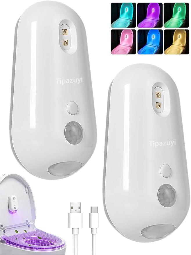 Toilet Light UV Sanitizer with Night Light Motion Activated Sterilizer Sensor Self Cleaning USB Rechargeable Motion-Activated Smart Toilets Seat Odor Easy Tool-Free Installation for Toilet(2PCS)