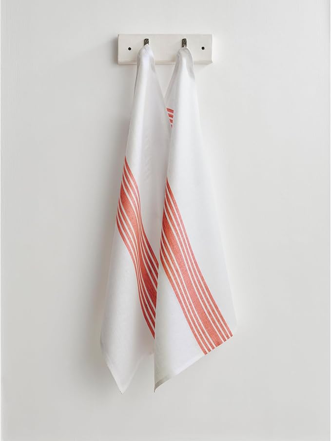 Solino Home Red and White Linen Kitchen Towels Set of 2-100% Pure Linen 17 x 26 Inch Farmhouse Tea Towels with Hanging Loop - European Flax Kitchen Dish Cloth - Quick Dry & Machine Washable