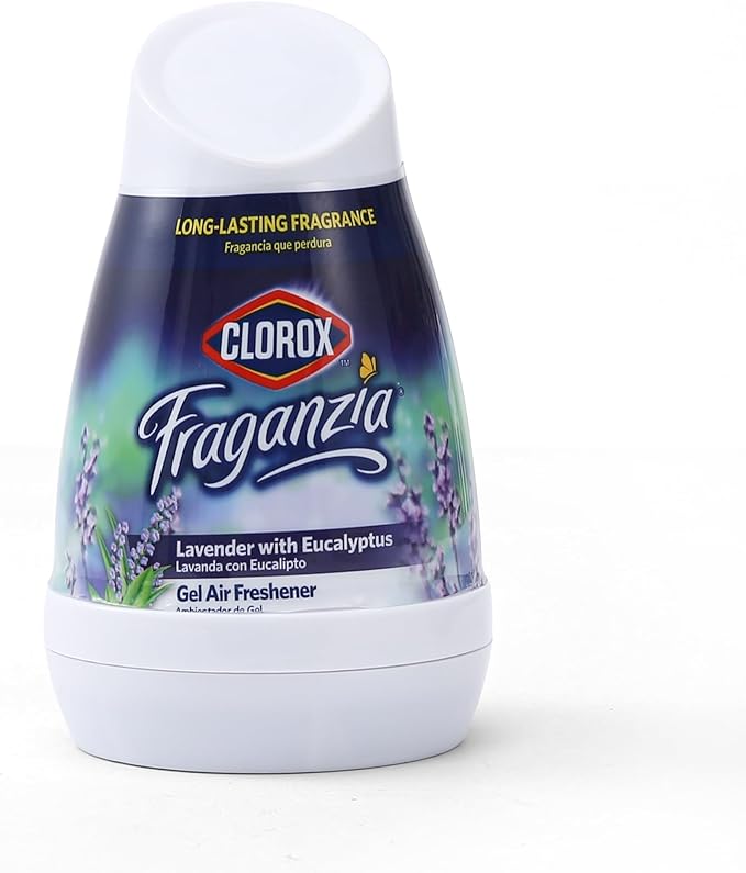 Clorox Fraganzia Gel Air Freshener Cone, Adjustable Odor Eliminating Gel with Lavender and Eucalyptus Scent for Home, Bathroom, Office, Small Spaces, Long Lasting No Battery Freshener, 6 Oz - 12 Pack
