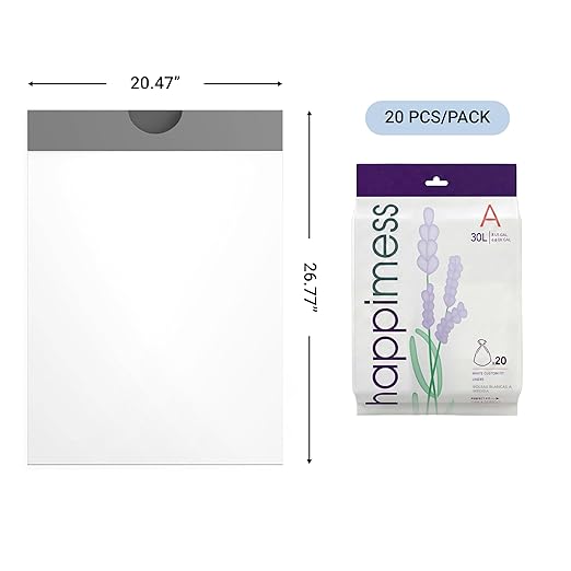 happimess 8 Gallon (30L) Drawstring Trash Bags, Lavender Scent, White, Heavy Duty MDPE Liners for Kitchen and Household, Odor Control, Custom Fit 60 Count (3-Packs of 20 Liners) HPM3101A-WHITE