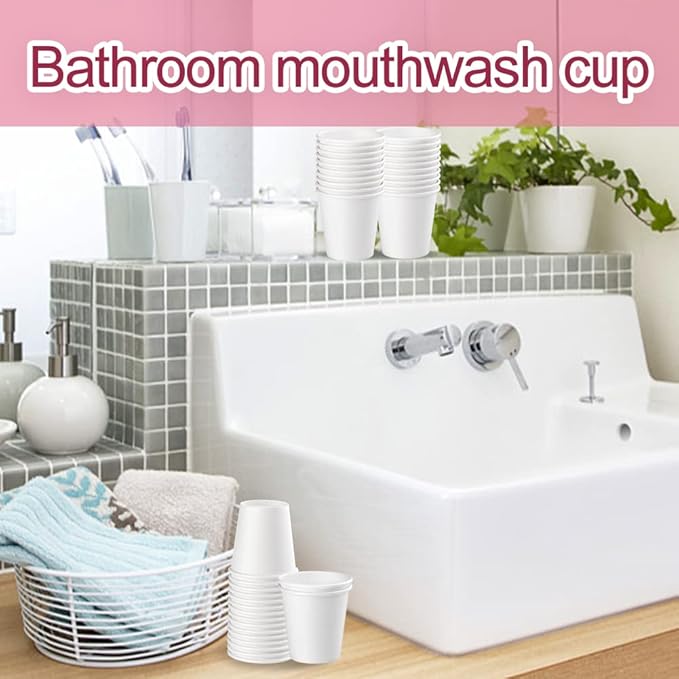 50 Pack 3oz White Paper Cups, Bathroom Cups Disposable,Moushwash Cup Small Snack Cup for Water, Juice, Candy Ideal for Party Bathroom and Office