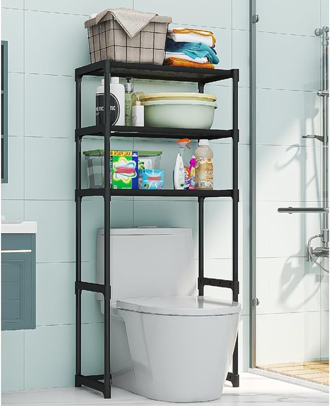 3-Tier Over the Toilet Storage, Metal Bathroom Shelve, Over Toilet Bathroom Organizer Storage Rack, Space Saver Freestanding Shelf for Restroom Laundry Balcony Room