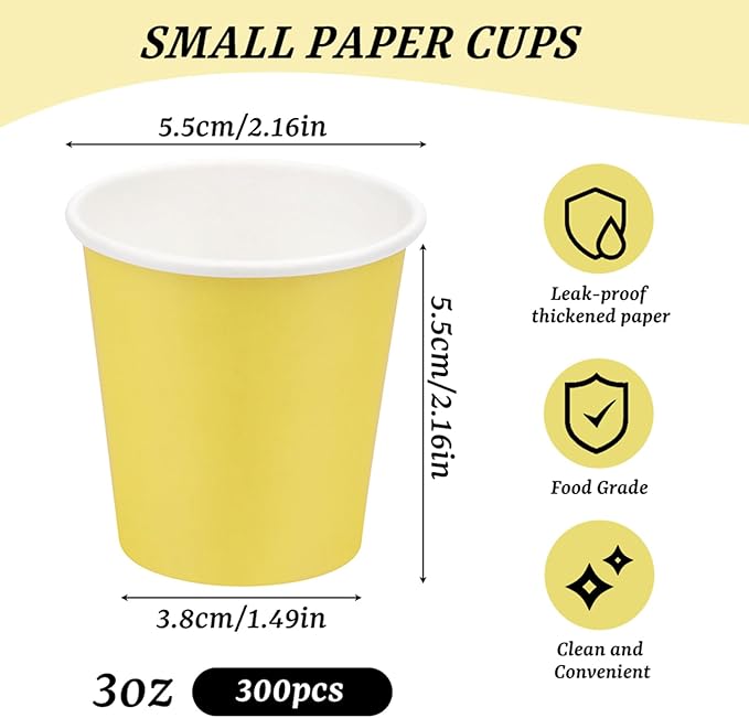 300 Pack 3oz Yellow Paper Cups,Mouthwash Cups, Disposable Bathroom Cups,Small Paper Cups 3oz Ideal for Bathroom,Supermarket,Birthday Party,Picnic and BBQ
