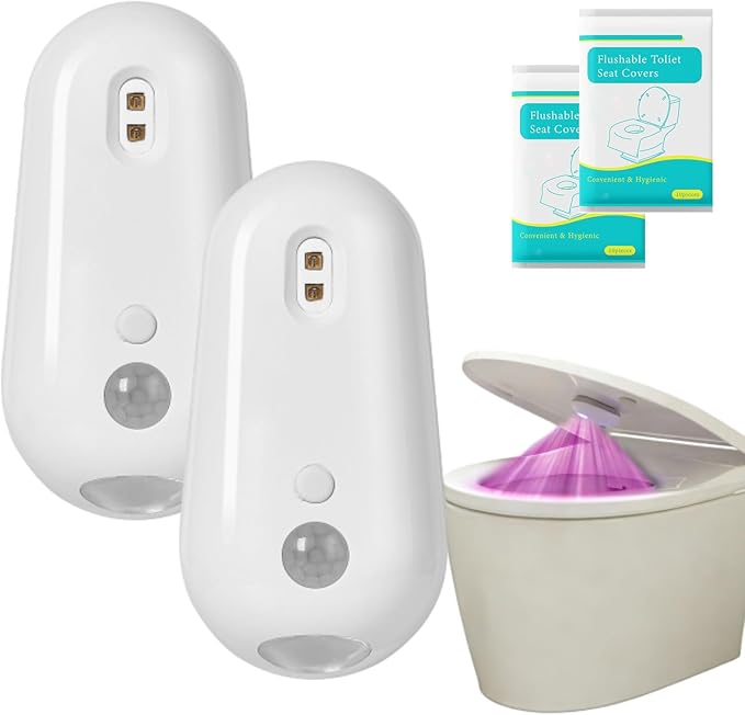Self Cleaning UV Toilet Sanitizer Light, Motion-Activated, Rechargeable, Night Light, Adhesive-Mounted for Shared Bathrooms, For Elderly & Pet (2pcs)