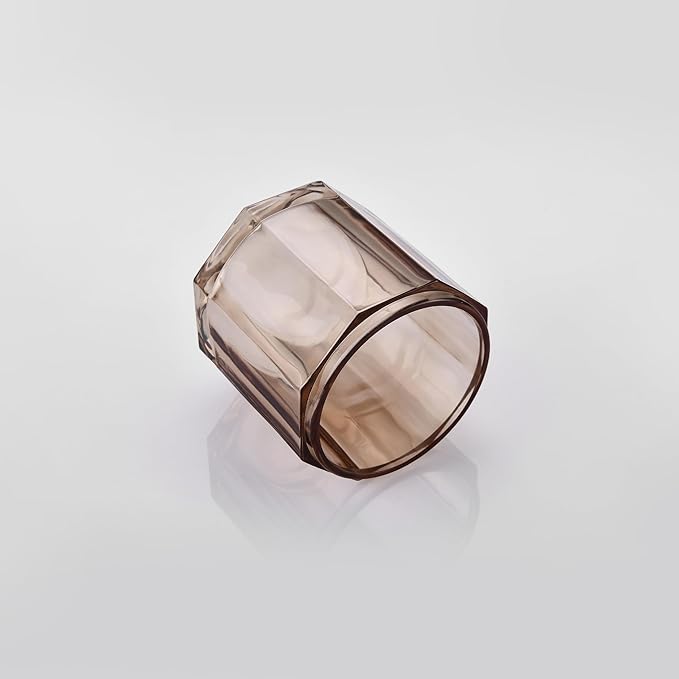 Taupe Translucent Apothecary Octagional Shaped Glass Canister Jar With Matte Black Metal Lid Cover for Bathroom Organization, Cotton Balls, Q Tips, and Small Accessories, Bathroom Storage