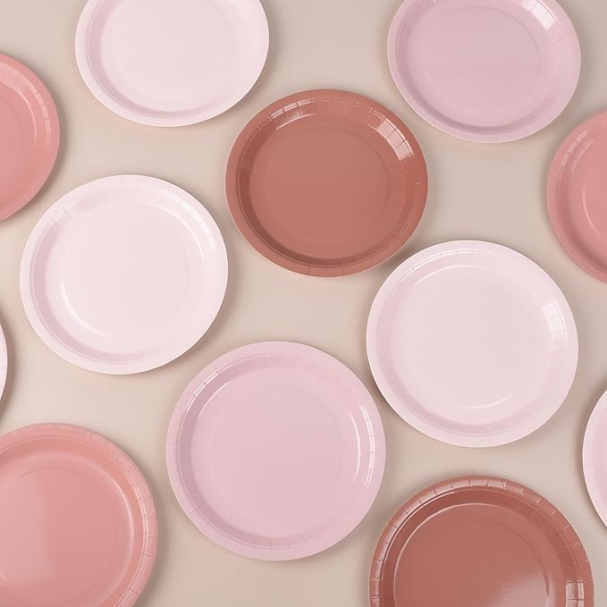 AimFun 24Pcs Dusty Pink Paper Plates Gradient Pink Party Plate 9 Inch Disposable Round Dinner Plates for Birthday Wedding Baby Bridal Shower Party Supplies Tableware Decor