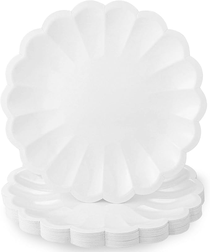 NatNarr 30 Pcs White Paper Plates 9.5 In White Plates Disposable Heavy Duty Scalloped Party Plate with Shell Edge for Wedding Birthday Bridal Shower Girl Baby Shower