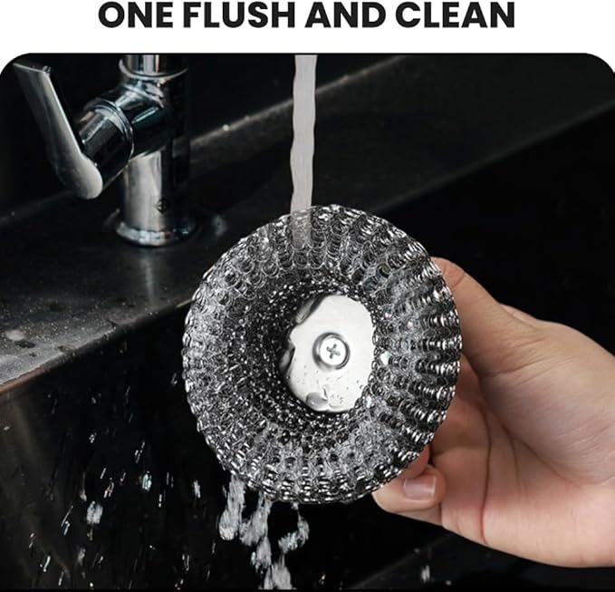 Steel Wool Scrubber with Handle, Upgrade Heavy Duty Stainless Steel Dish Scrubber for Cleaning Dishes, Iron Pots, Stoves, Kitchen Sink (2 pcs)
